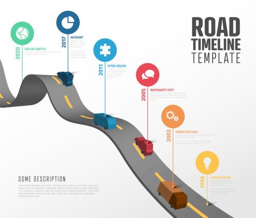 Infographic Road Timeline Layout with Pointers and Simple Cars
