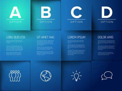 Four Deep Blue Letter Options Schema Layout with Icons