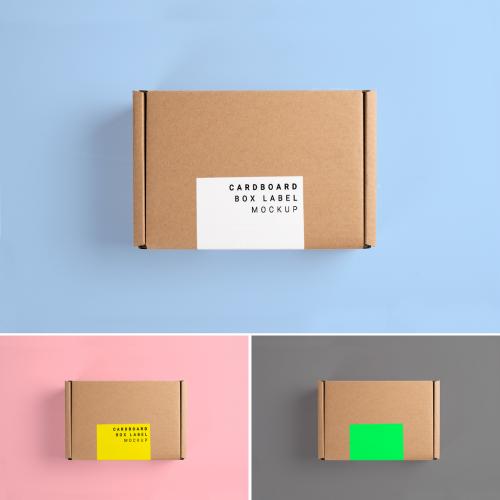 Cardboard Package Brown Box with Editable Top Label on Customizable Background