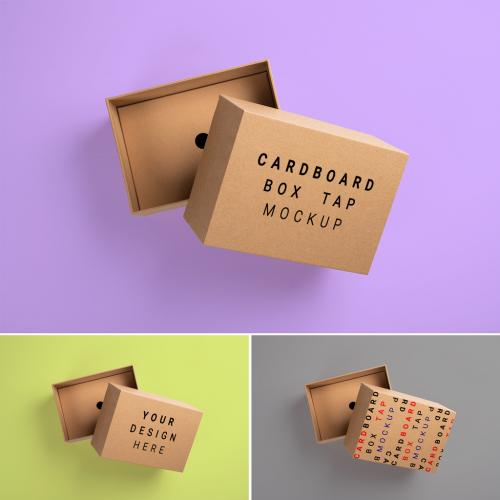 Cardboard Package Brown Box with Editable Top Lid on Customizable Background