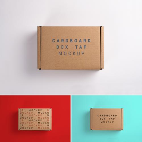 Cardboard Package Brown Box with Editable Top Lid on Customizable Background