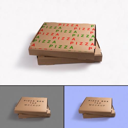 Two Cardboard Brown Pizza Box with Editable Top on Customizable Background