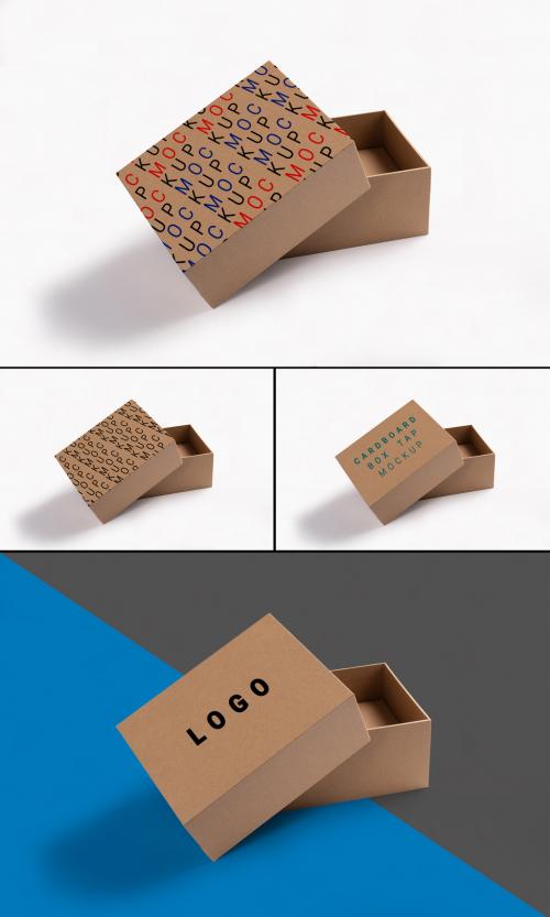 Cardboard Package Brown Box with Editable Top Lid on Customizable Background