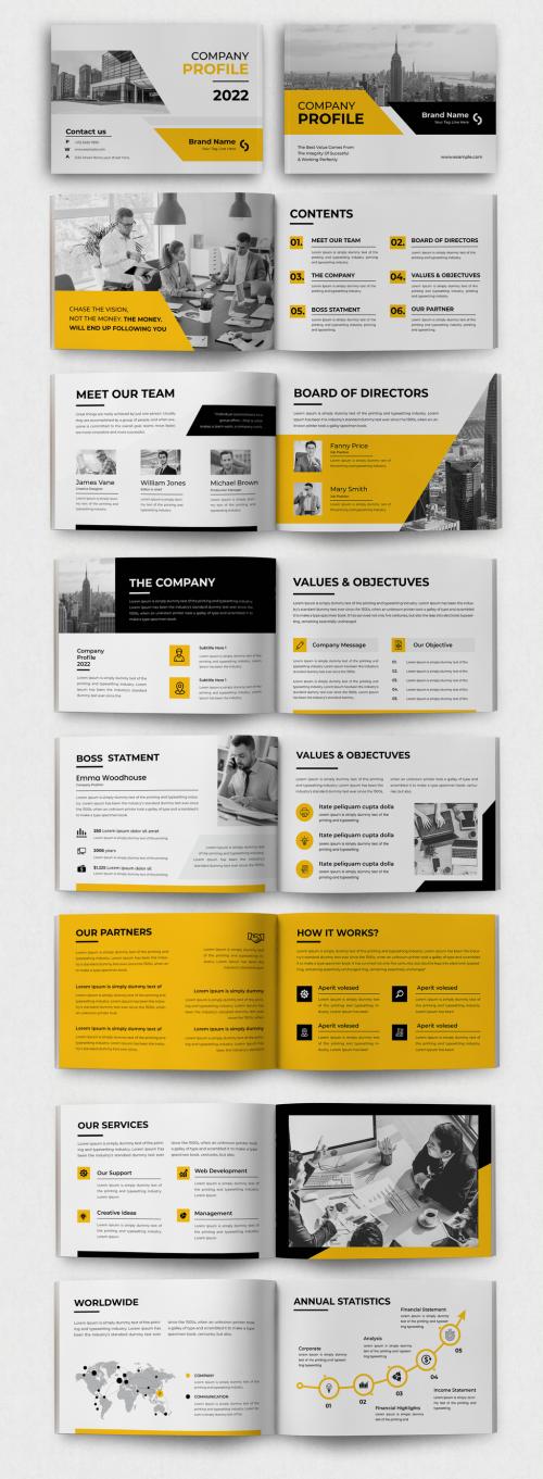 Company Profile Landscape Layout with Yellow Accents