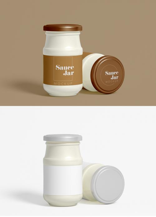 Two Mayonnaise Sauce Jars Mockup