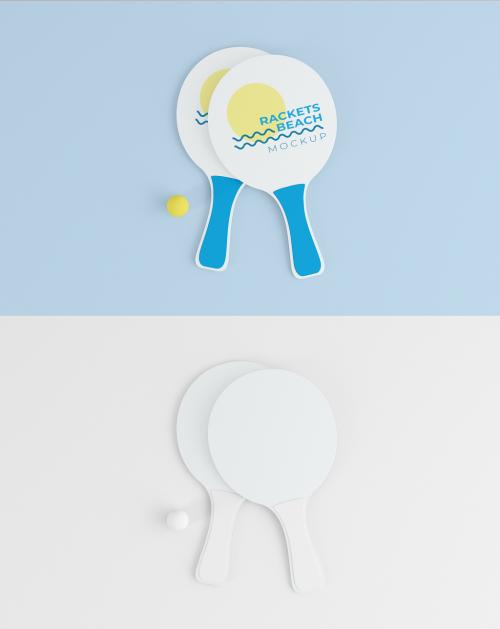 Top View Beach Rackets with Rubber Ball Mockup