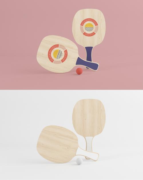 Wooden Beach Rackets with Rubber Ball Mockup