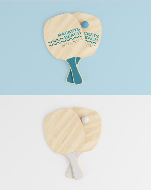 Top View Wooden Beach Rackets with Rubber Ball Mockup