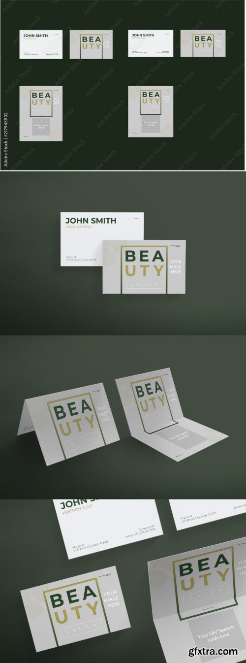 Business Card Layout Set with Green Gradient Box Element