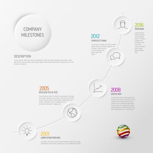 Infographic Diagonal Timeline Layout with Relief Circle Icons