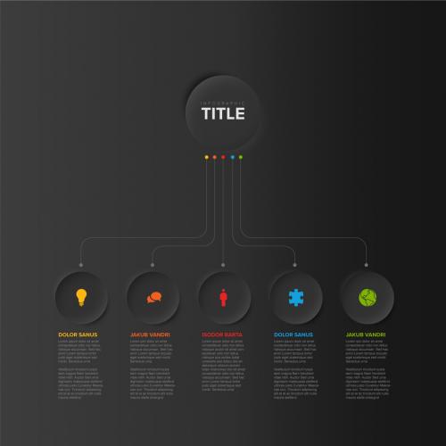 Simple Dark Infographic with Big Center Circle and Six Small Icon Elements