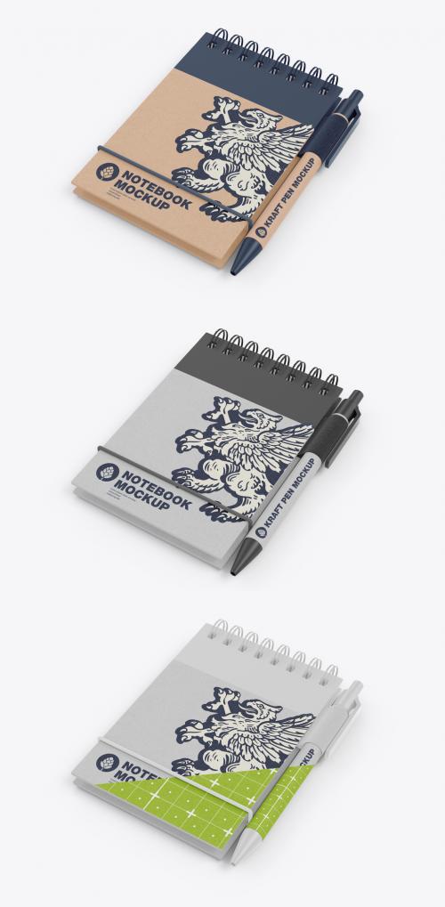 Kraft Notebook with Ring and Pen Mockup