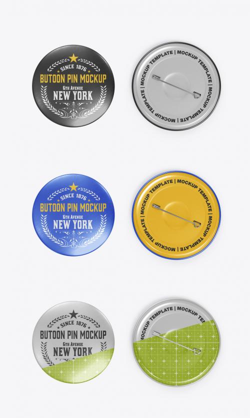 Metallic Button Pins Mockup