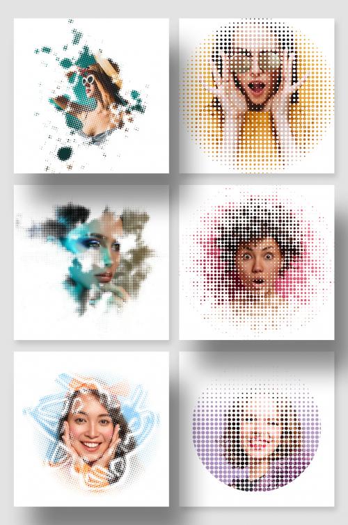 Various Mockups with Halftone Effect