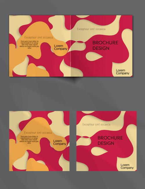 Brochure Cover Layout with Paper Cut Wavy Overlapping Shapes