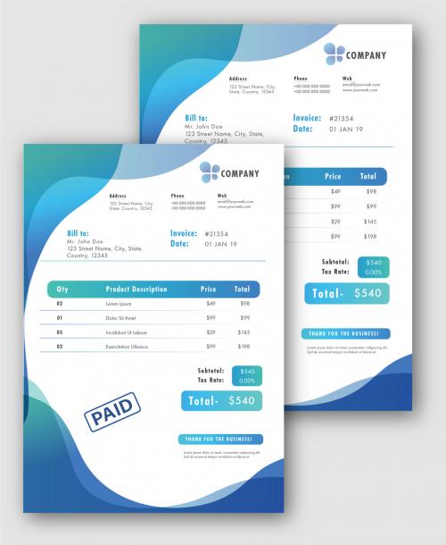 Editable Invoice Billing Layout in Blue and White Color