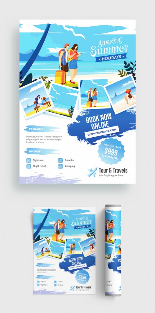 Summer Holiday Travel Brochure Flyer Layout with Booking Details