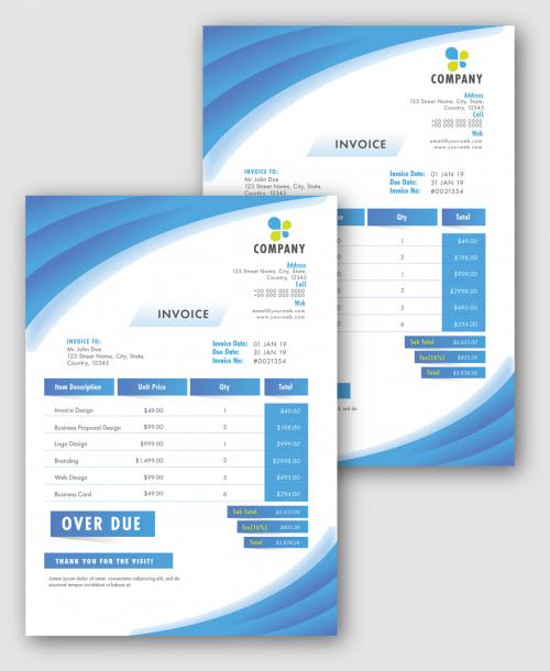 Blue and White Color Invoice Layout Design
