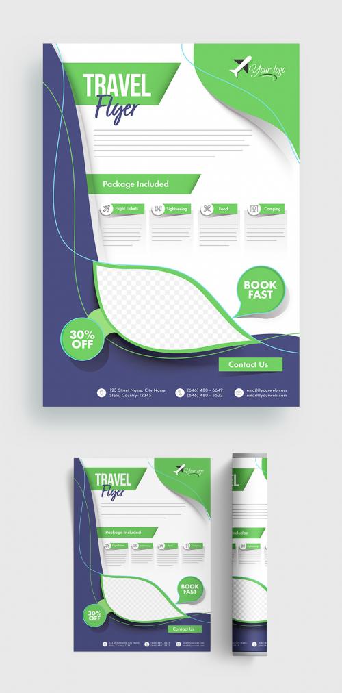 Travel or Tourist Flyer Brochure Layout with Space for Text