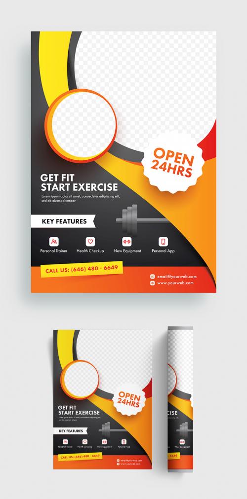 Fitness Gym Template or Flyer Design with Placeholder