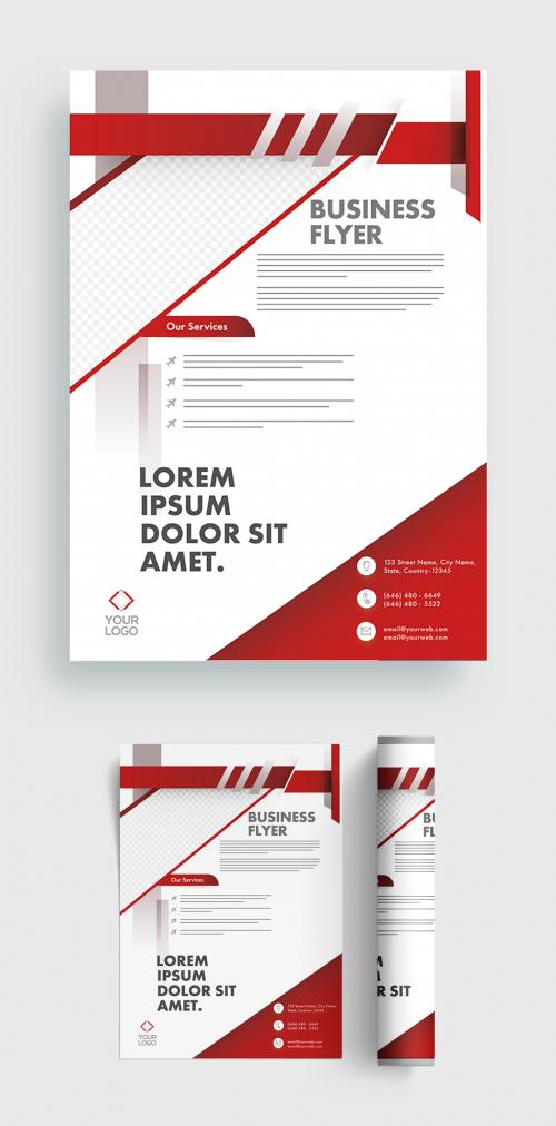 Red and White Color Business Flyer or Template Design with Placeholder