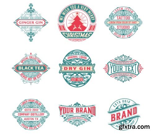 Set of 9 Vintage Logos and Badges V3