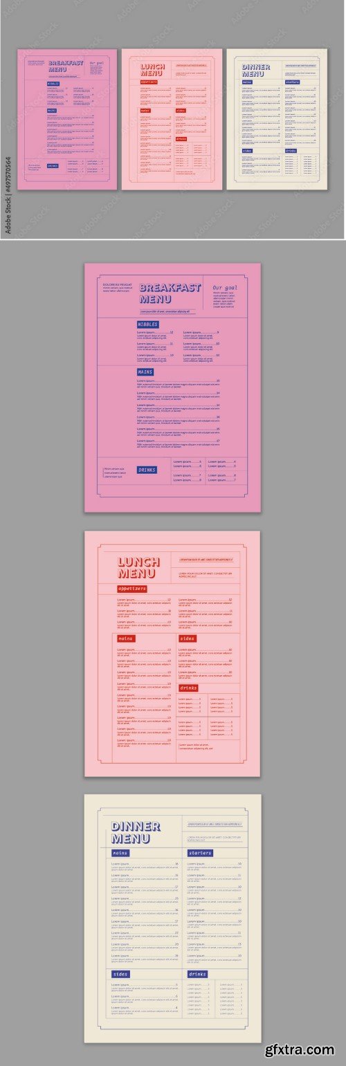 Menu Set Layout with Pink and Blue and Orange Accents