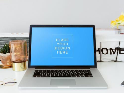 Laptop Mockup Template at Home Work Studio