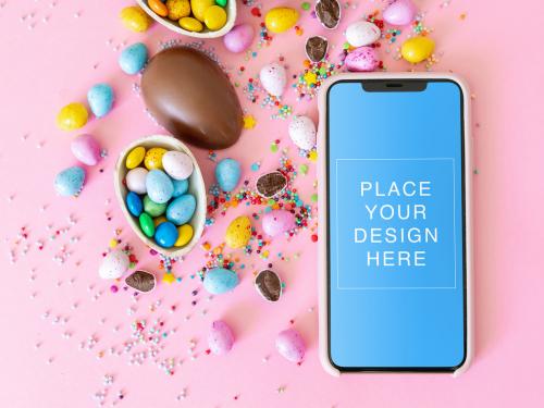 Phone Mockup in Easter Candies