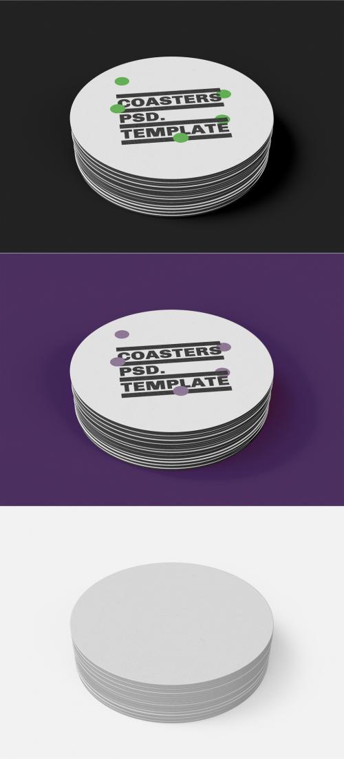 3D Set of Circular Coasters Mockup