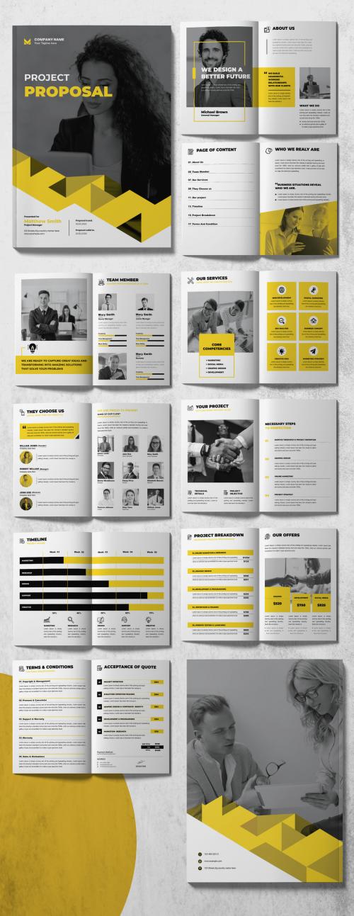 Project Proposal Brochure Layout with Yellow Accents