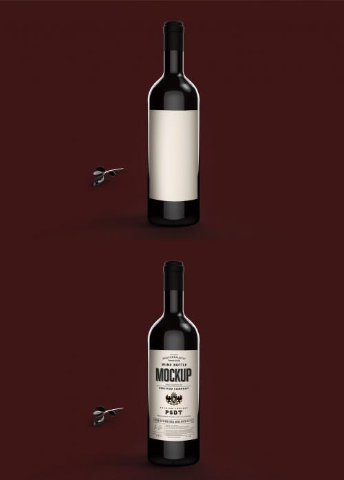 Red Wine Color Simple Bottle Mockup