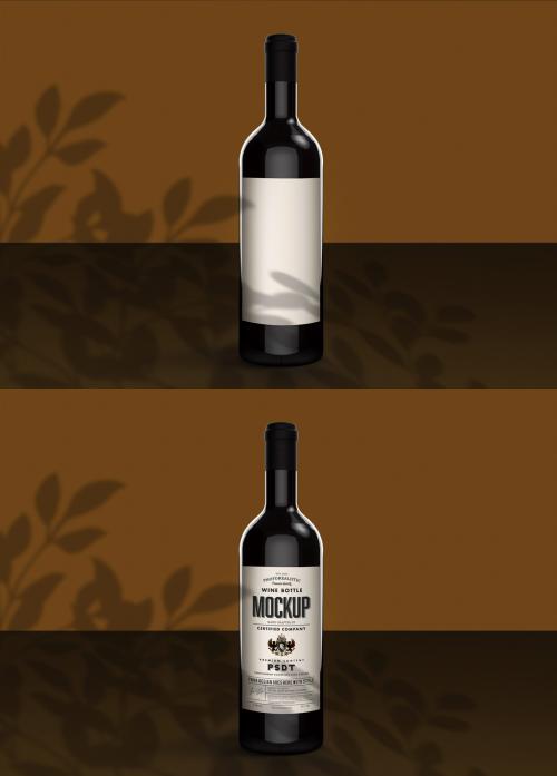 Simple Red Wine Bottle Mockup in a Mustard Background