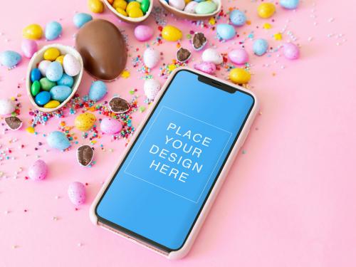 Phone Mockup on Easter Eggs