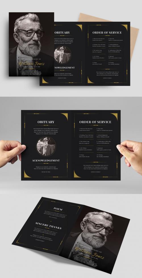 Black Gold Minimal Elegant Funeral Program Layout