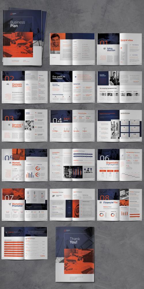 Business Plan Brochure with Orange and Blue Accents