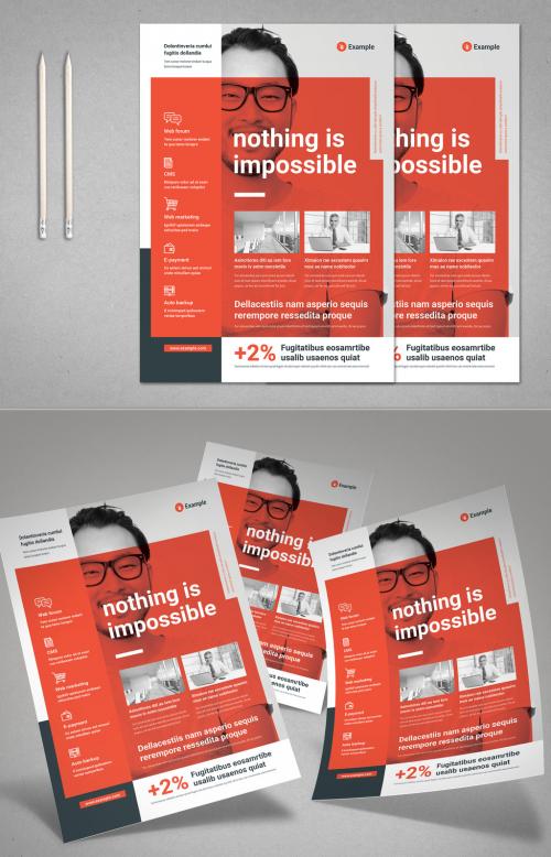 Web Business Flyer Layout with Red Elements