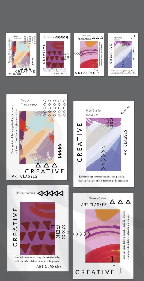 Flyer Layout with Black Geometric Shapes and Abstract Bright Rectangle on White