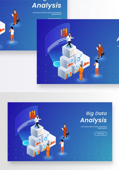 Big Data Analysis Concept Based Landing Page with Illustrations and Infographic