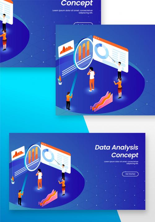 Data Analysis Concept Based Landing Page with Illustrations of Business People