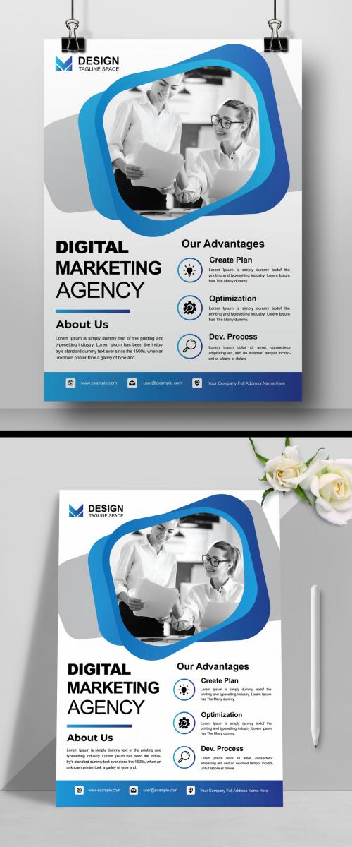 Business Flyer Layout with Blue Color Accents