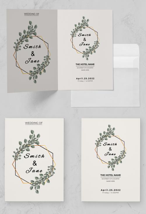 Two Wedding Invitation Cards with Watercolor Flowers