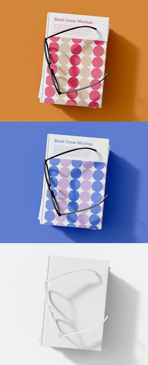 Top View of Book Cover with Glasses Mockup
