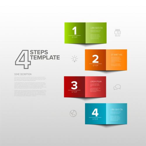Four Simple Colorful Folded Paper Steps Process Infographic Layout on Light Background