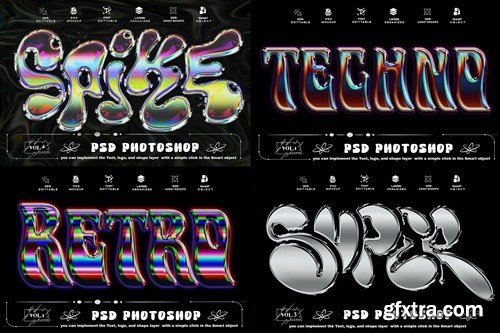 4 PSD Holographic Gradient Styles Text Effect 3DLV9J5