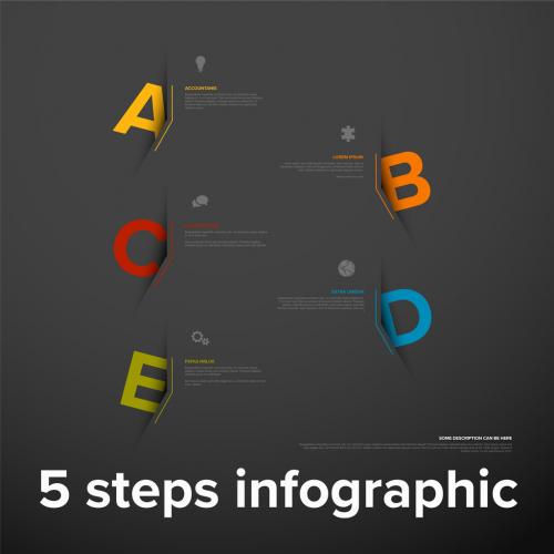 Five Letter Color Vertical Steps Dark Progress Page Layout