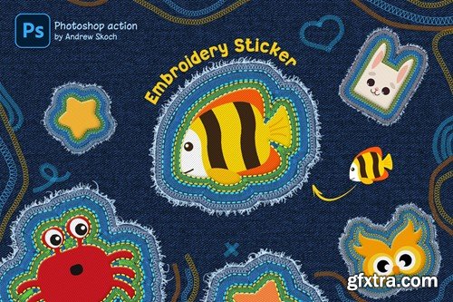 Embroidery Sticker Photoshop Action 73JR22P