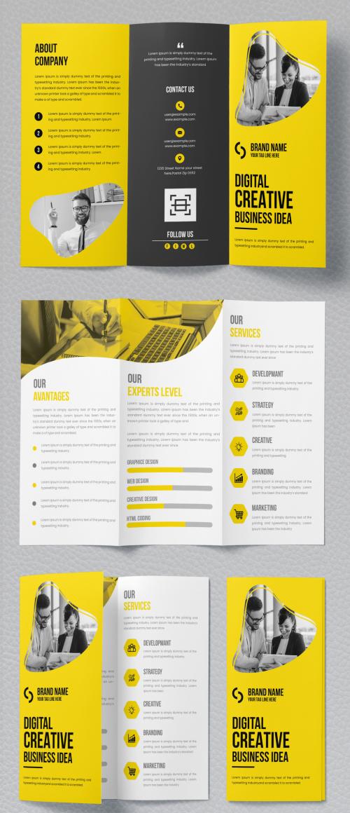 Trifold Brochure Design Layout with Yellow Accents
