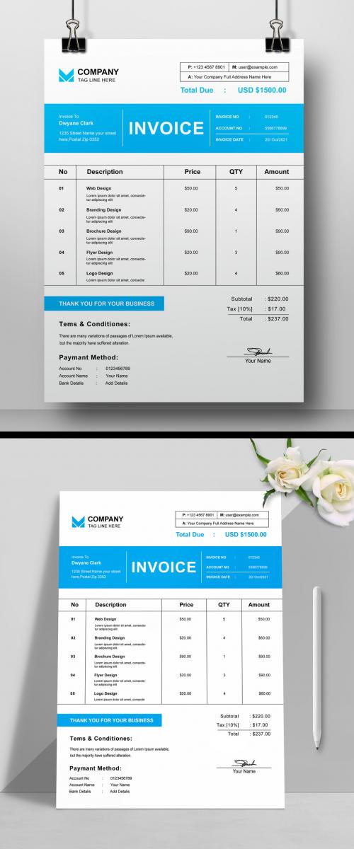 Invoice Layout with Blue Accents