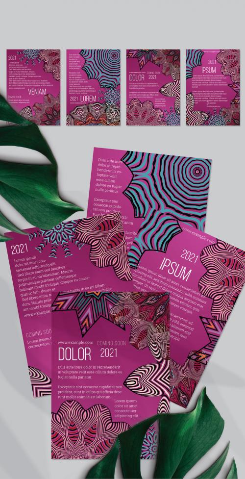 Flyer Layout with Mandala and Ethnic Tribal Lace Flower Elements